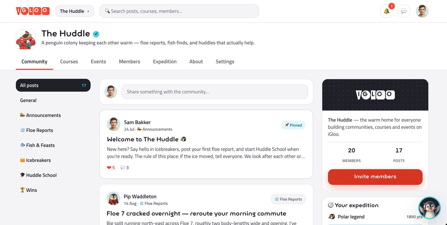 A real iGloo chat interface with conversations and messages